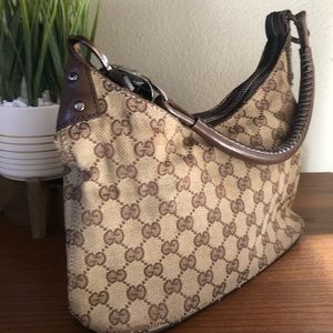 Vintage Gucci Handbag Leather/Canvas With Braided Handle